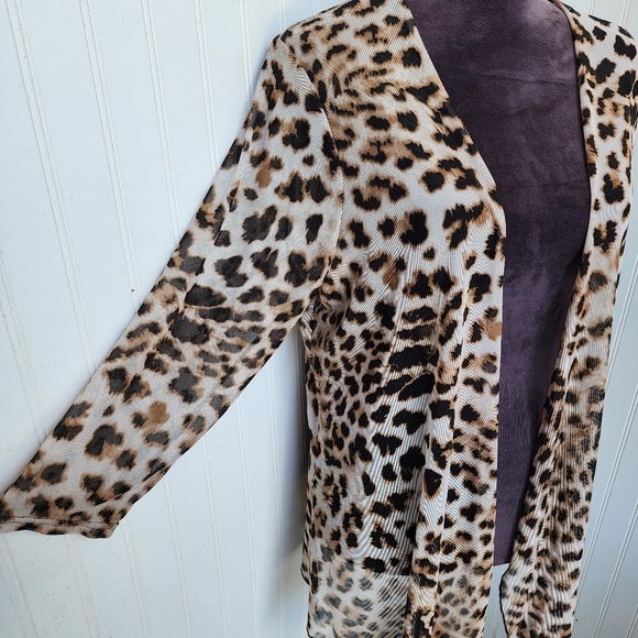 ASHLEY BLUE Women's Cover Up 3/4 Sleeve Open Front Animal Print Petite Mesh PL - Picture 7 of 12